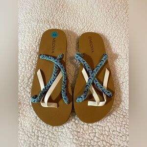 MEGNYA Blue and White Braided Sandals NWOT